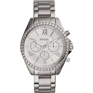 Fossil Modern Courier Chronograph Silver Stainless Steel Watch w/ Crystal Face